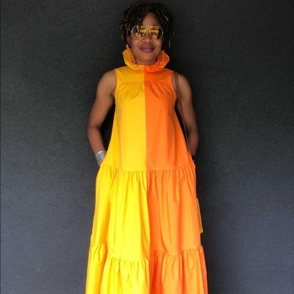 Orange and Yellow Sleeveless Tiered Maxi Dress - Picture 5 of 9